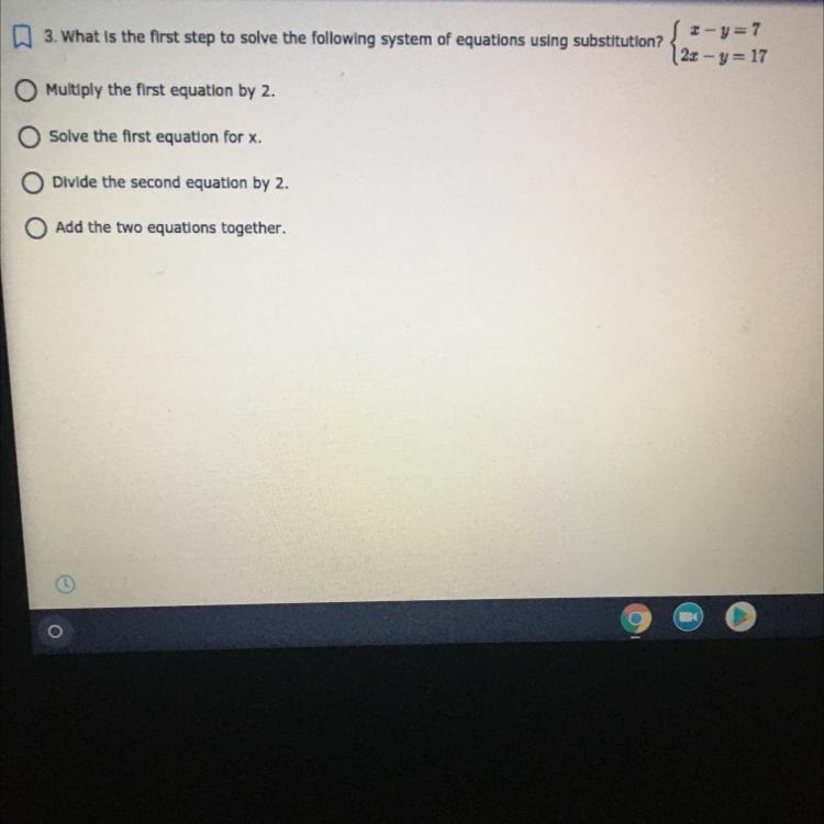 Need help !!!What is the first step to solve the following system of equations using-example-1