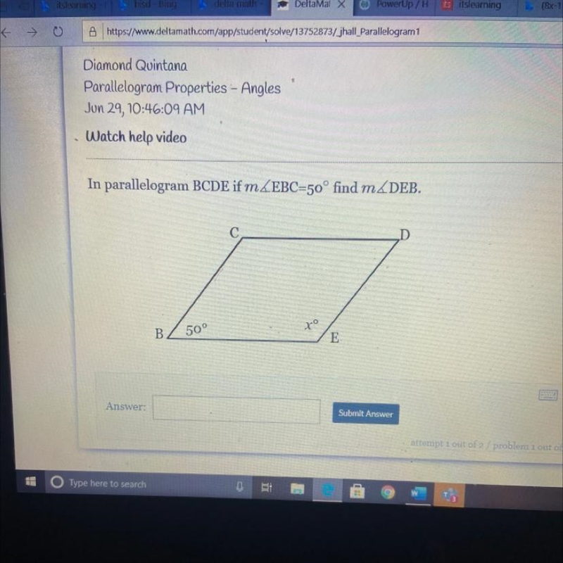 In parallelogram BCDE if m C B 70 50° E-example-1