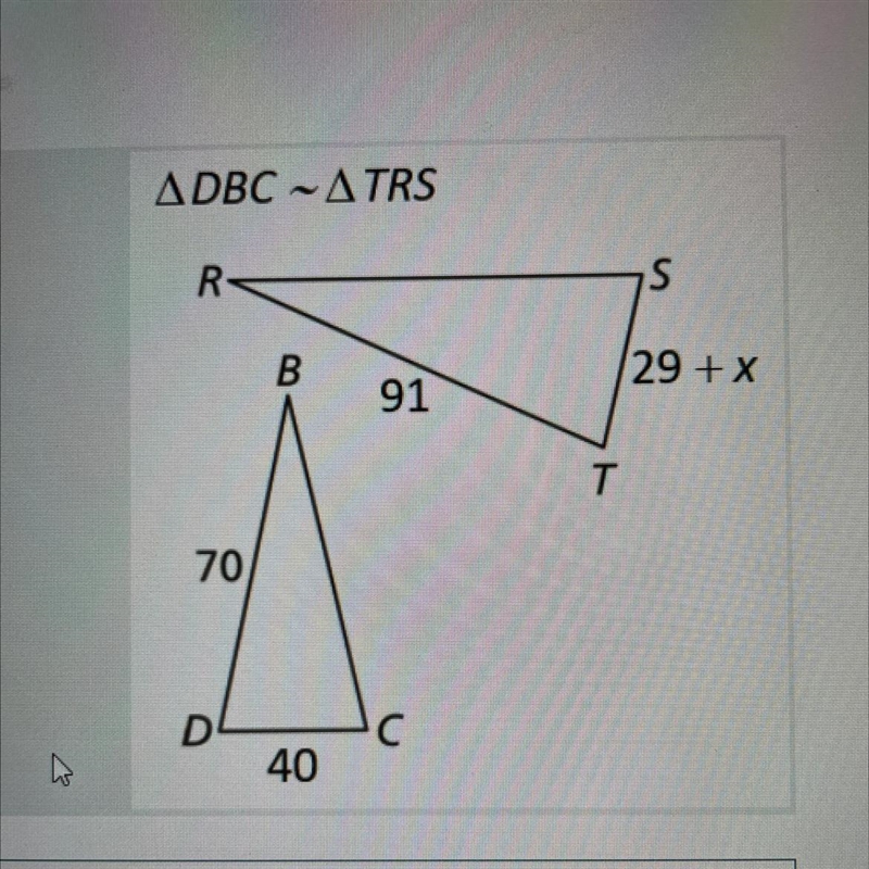 The triangles below are similar. Find the value of x-example-1