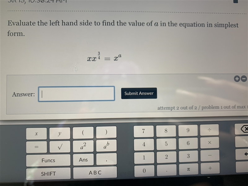 Evaluate the left hand side to find the value of a in the simplest form.-example-1