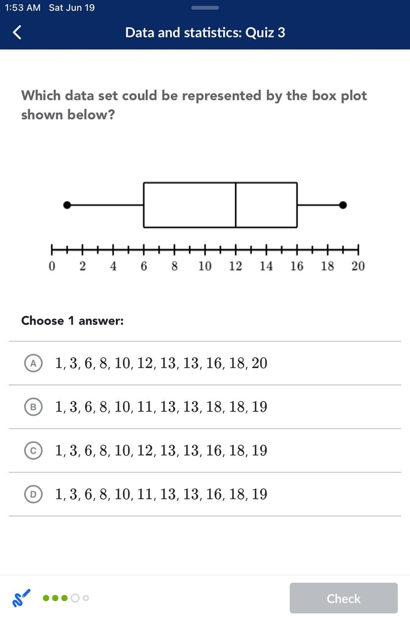 Which data set could be represented by the box plot shown below?-example-1