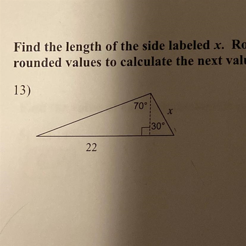 Find the length of the side labeled x. Round intermediate values to the nearest 10th-example-1