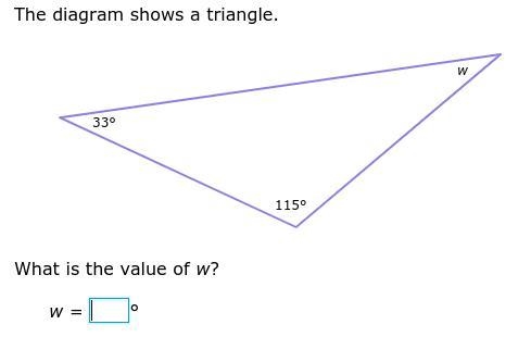 The diagram shows a triangle. What is the value of w?-example-1