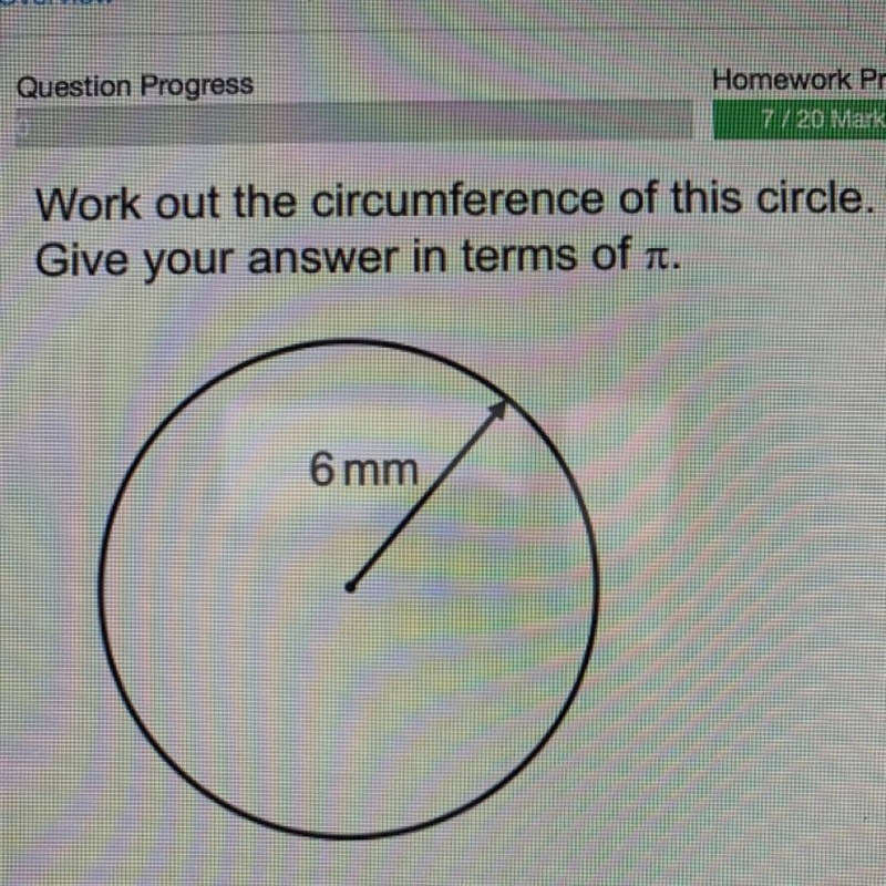 Work out the circumference of this circle. Give your answer in terms of t. en 6 mm-example-1