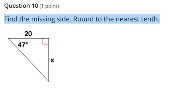 Find the missing side. Round to the nearest tenth.-example-1