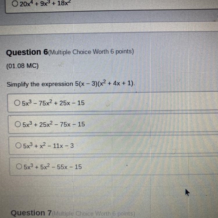 Simplify the expression 5(x-3)(x^2+4x+1)-example-1