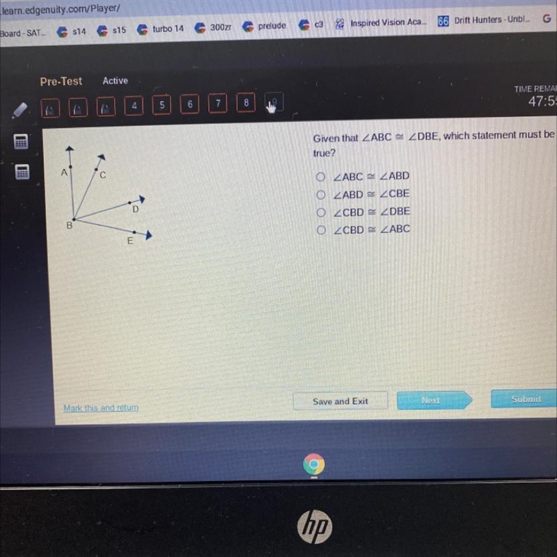 Given that LABC = _DBE, which statement must be true?-example-1