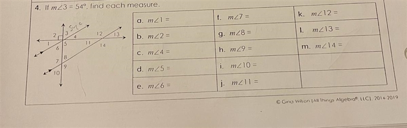 If m<3 = 54°, find each measure.-example-1