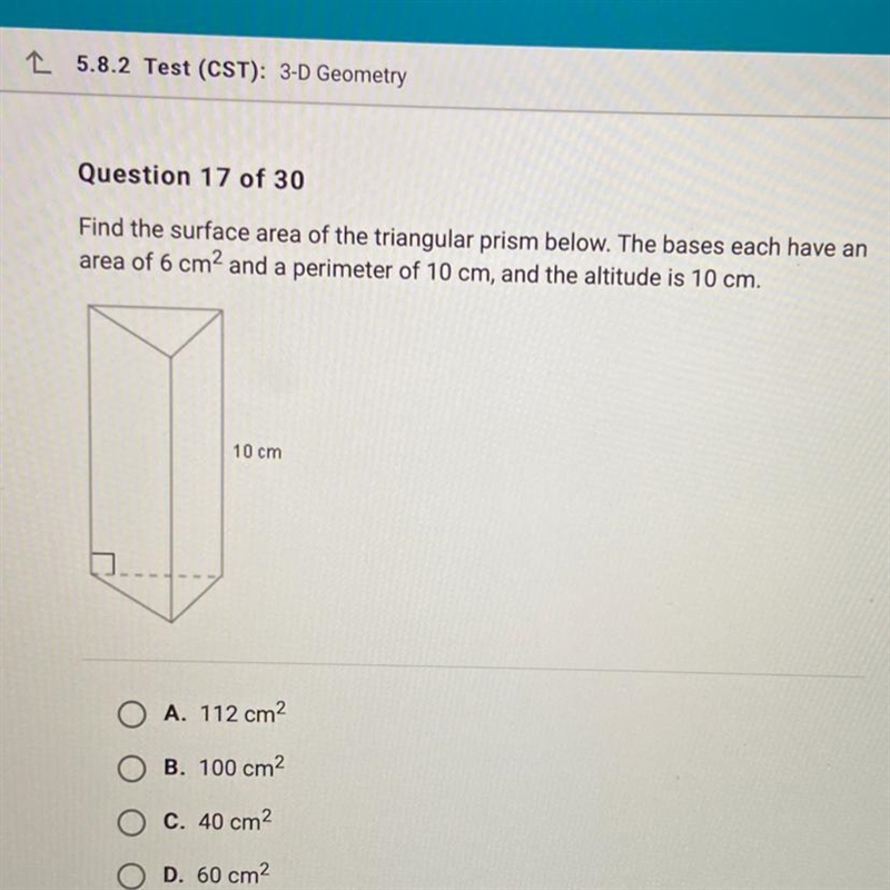 Find the surface area of the triangular prism below. The bases each have an area of-example-1