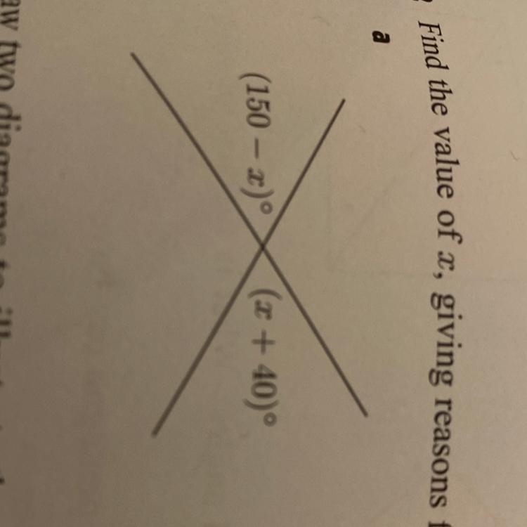 Find the value of x, giving reasons for your answer:-example-1