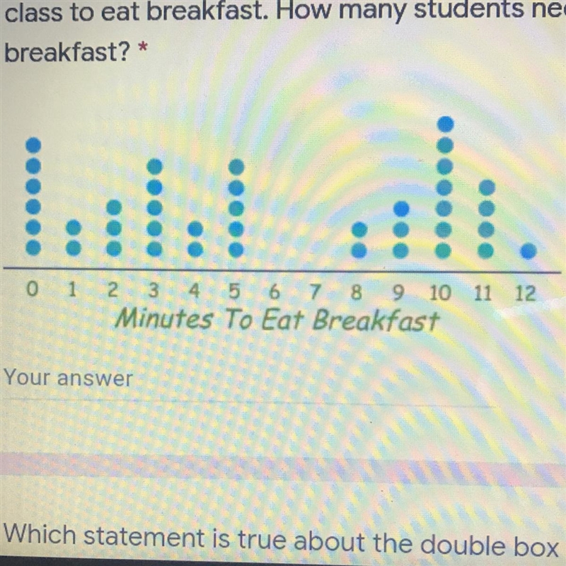 The dot plot below shows the amount of time it takes Mrs. Brown 1st period class to-example-1