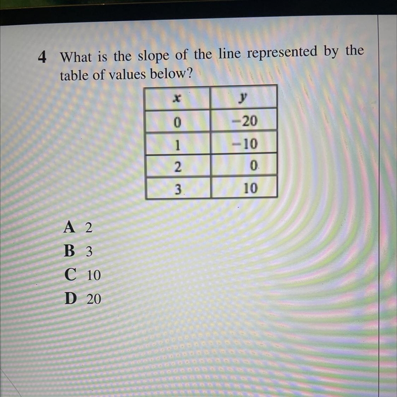 4 What is the slope of the line represented by the table of values below?-example-1