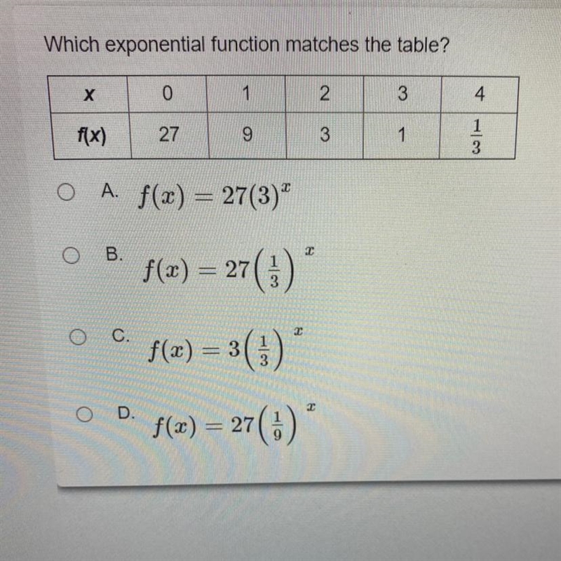 Which exponential function matches the table?-example-1