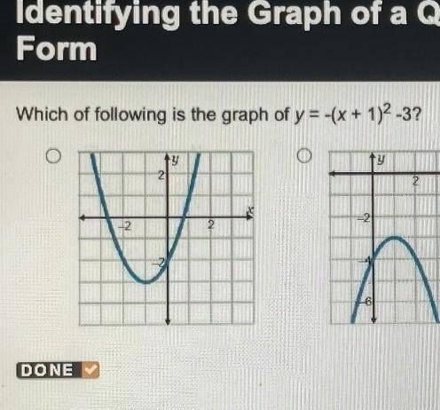 Which of following is the graph of y = -(x + 1)2 -3? o ty 2 ?? 덕 a -2 2 4 n DONE​-example-1