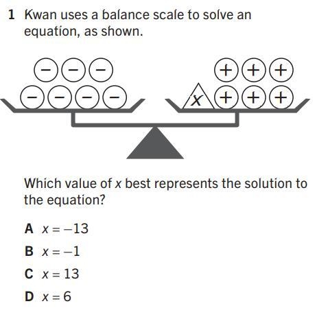 Kwan uses a balance scale to solve an equation, as shown. Which value of x best represents-example-1