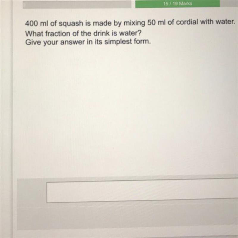 400 mL of squash is made with mixing 50 mL of cardial with water what fraction of-example-1