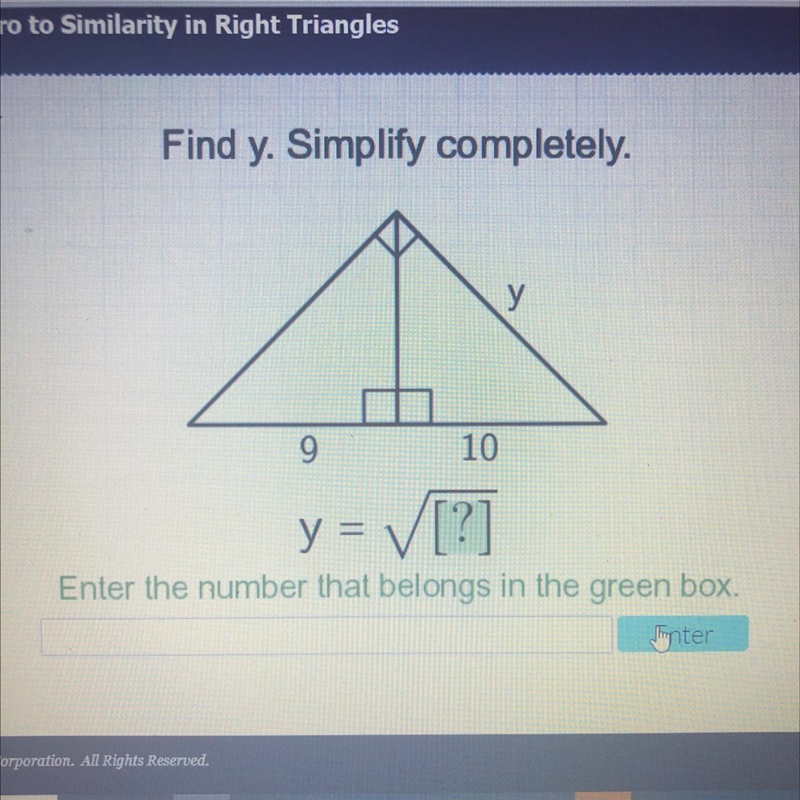 Find y. Simplify completely. y = [?] Enter the number that belongs in the green box-example-1