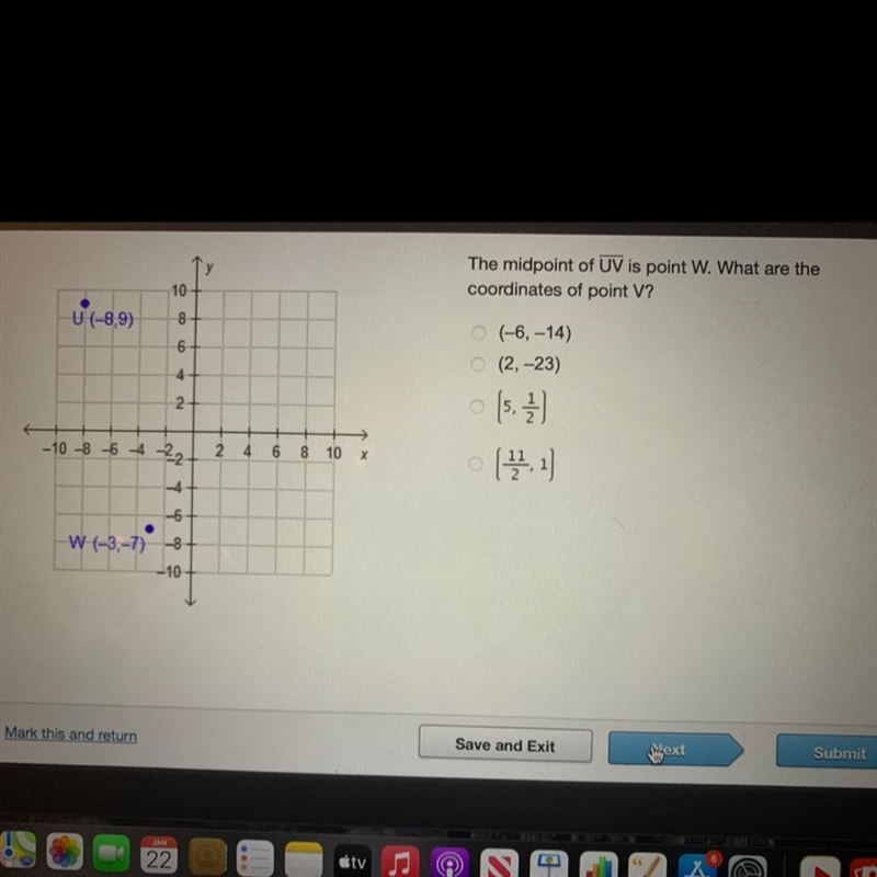 The midpoint of UV is point W. What are the coordinates of point V?-example-1