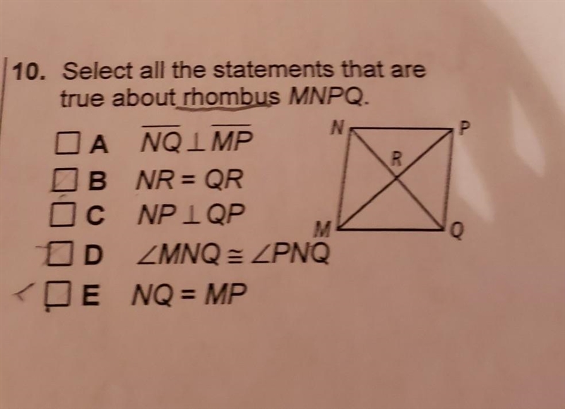 Select all the statements that are true about rhombus MNPQ.​-example-1