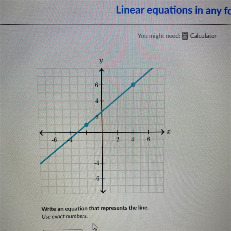 Write an equation that represent the line-example-1