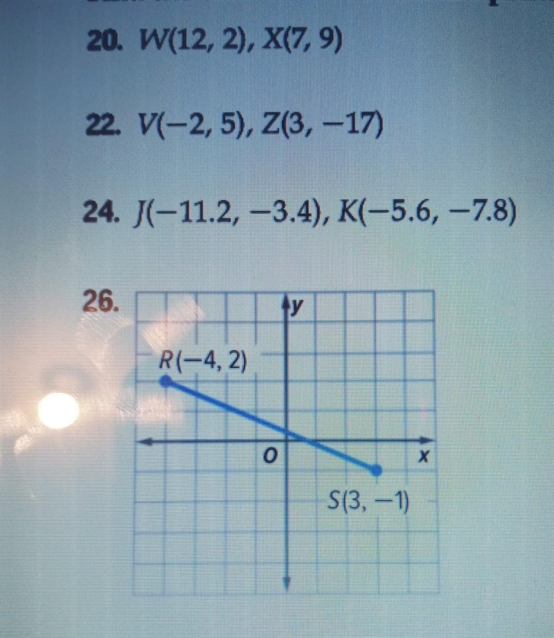 20, 22, 24 & 26. Find the coordinates of the midpoint of a segment with the given-example-1