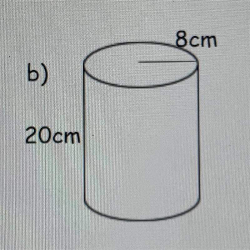 Calculate the volume of the following shape. 8cm 20cm ￼-example-1