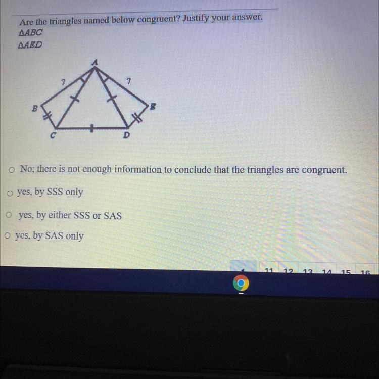 Are the triangles named below congruent? Justify your answer. AABC AAED-example-1