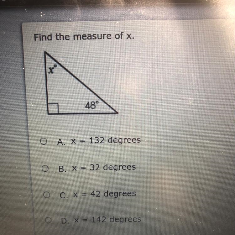 Find the measure of x. 48°-example-1