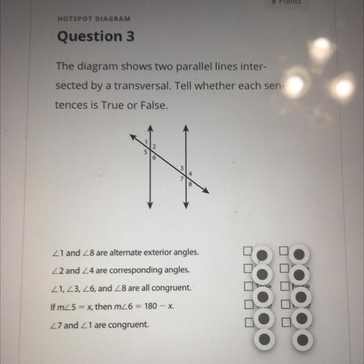 PLEASE HELP!!! The diagram shows two parallel lines inter- sected by a transversal-example-1