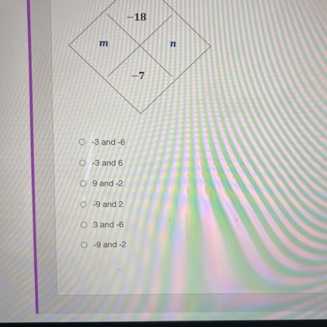 The Diamond Rule says two factors, m and n, must multiply to get to the top number-example-1