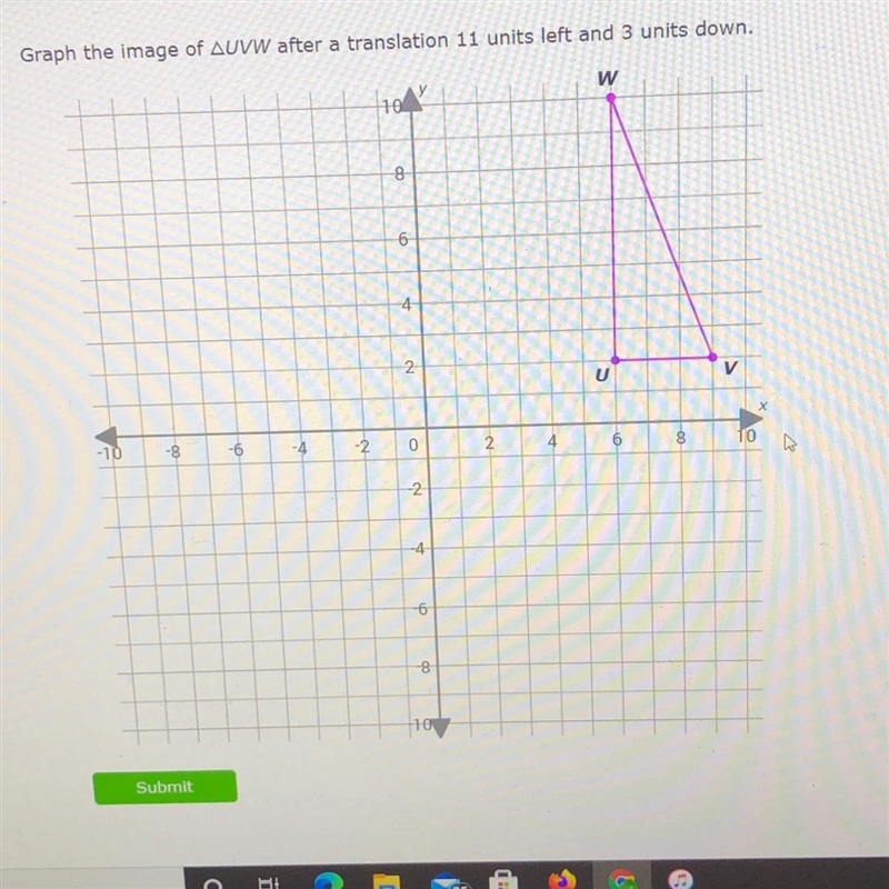 Graph the image of AUVW after a translation 11 units left and 3 units down.-example-1