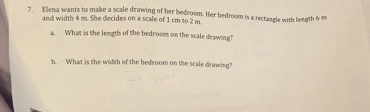 A. What is the length of the bedroom on the scale drawing? b. What is the width of-example-1