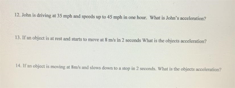 12. John is driving at 35 mph and speeds up to 45 mph in one hour. What is John's-example-1