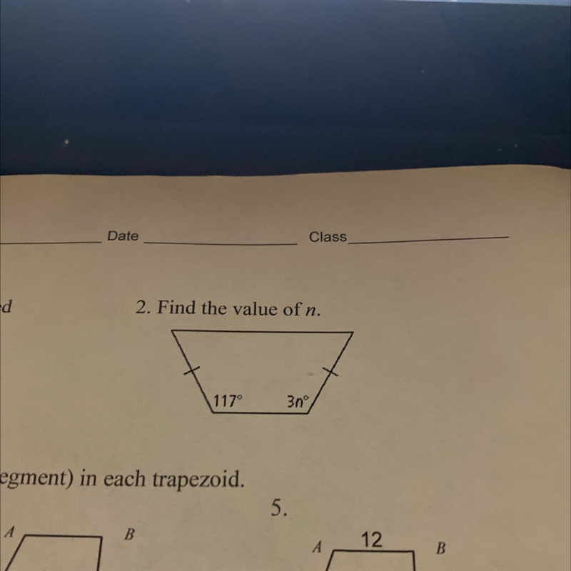 2. Find the value of n. 117° 3nº-example-1