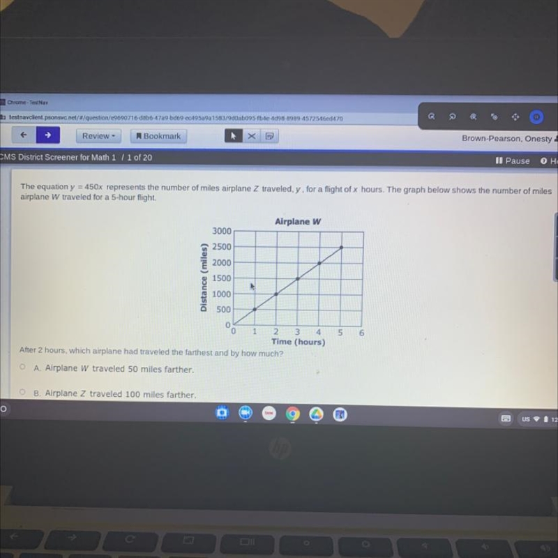 The equation y = 450x represents the number of miles alrplane traveled y ot x hours-example-1