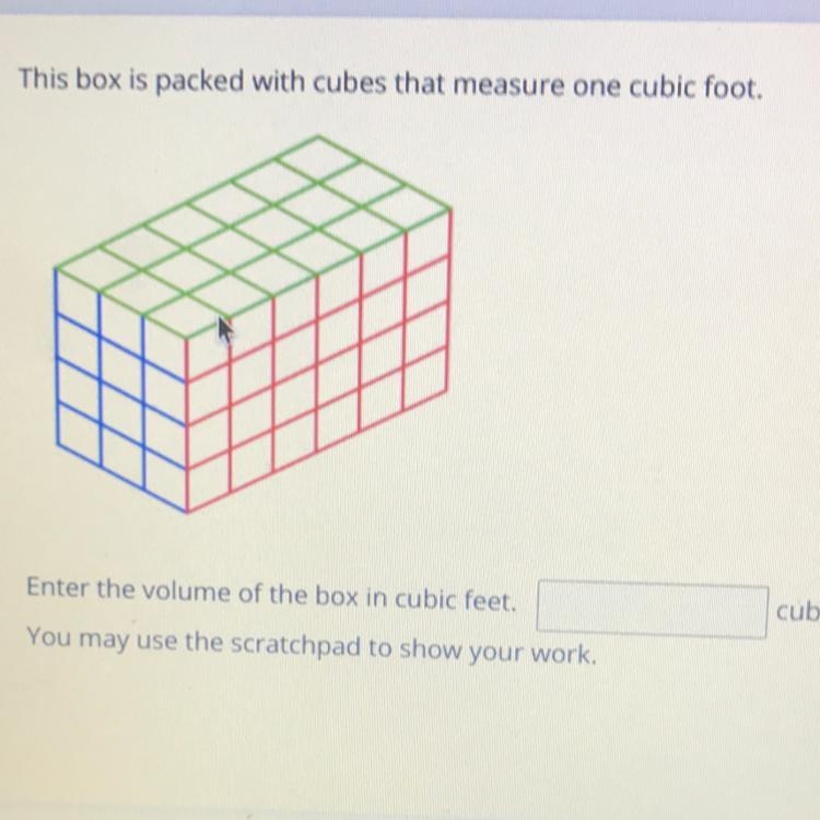 Please help! This boxed is packed with cubes that measure on cubic foot. Enter the-example-1