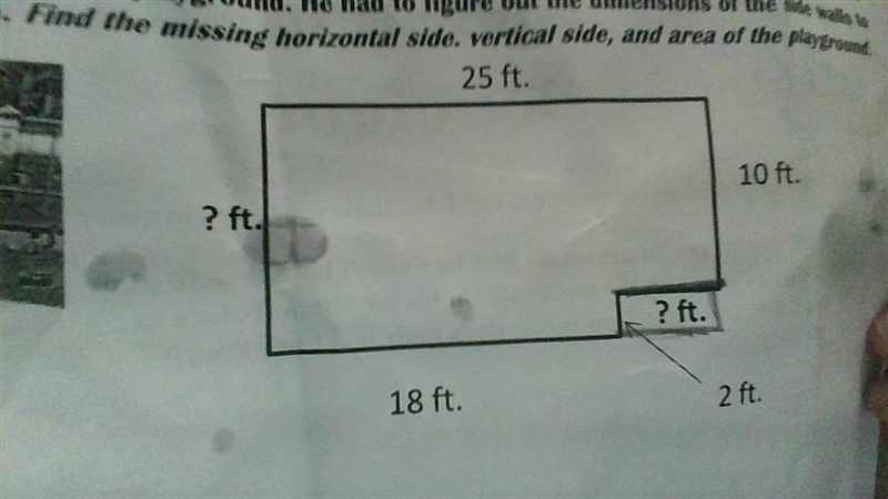 !HELP I'M GOING TO FAIL! Find the missing horizontal side. Vertical side, and area-example-1