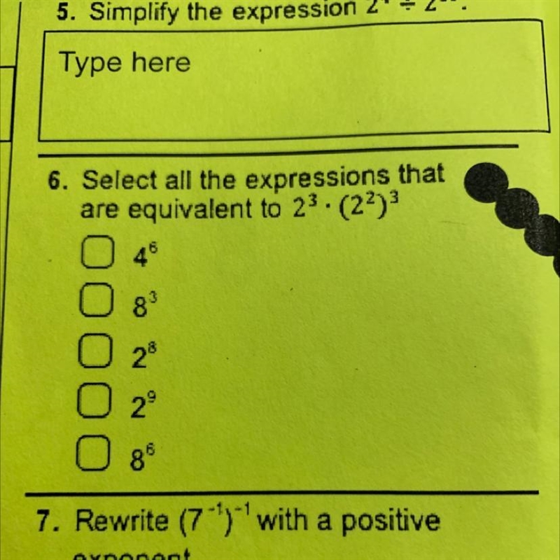 Hey guys I need help real quick it’s question number 6 pls :) Select all the expressions-example-1