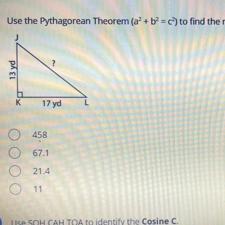 2 Use the Pythagorean Theorem (a + b² = c) to find the missing side length.-example-1