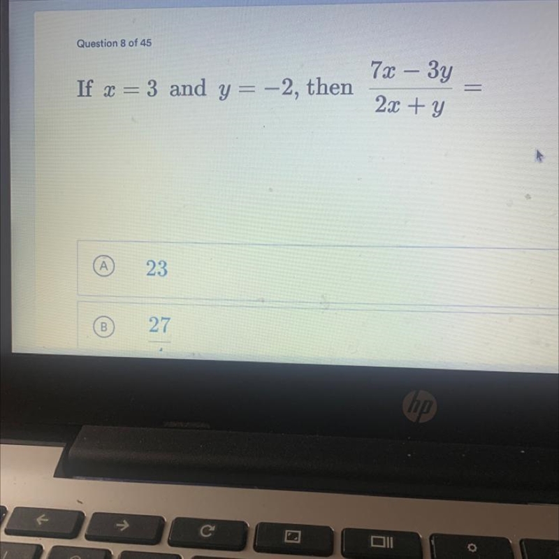 If x = 3 and y= -2, then 7x — Зу 2x + y-example-1