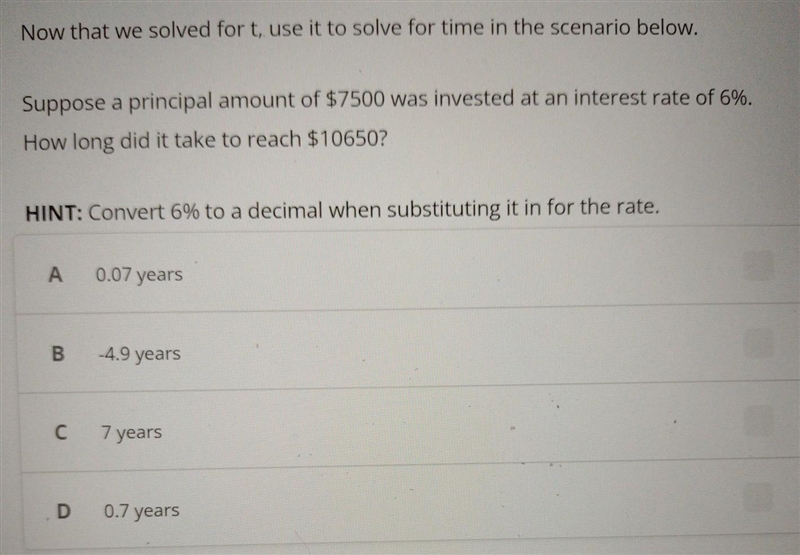 Please help me! Step by Step answer... Formula is: A=P+Prt​-example-1