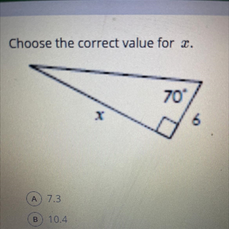 Choose the correct value for x. A. 7.3 B. 10.4 C. 13.7 D. 16.5 See pic above-example-1