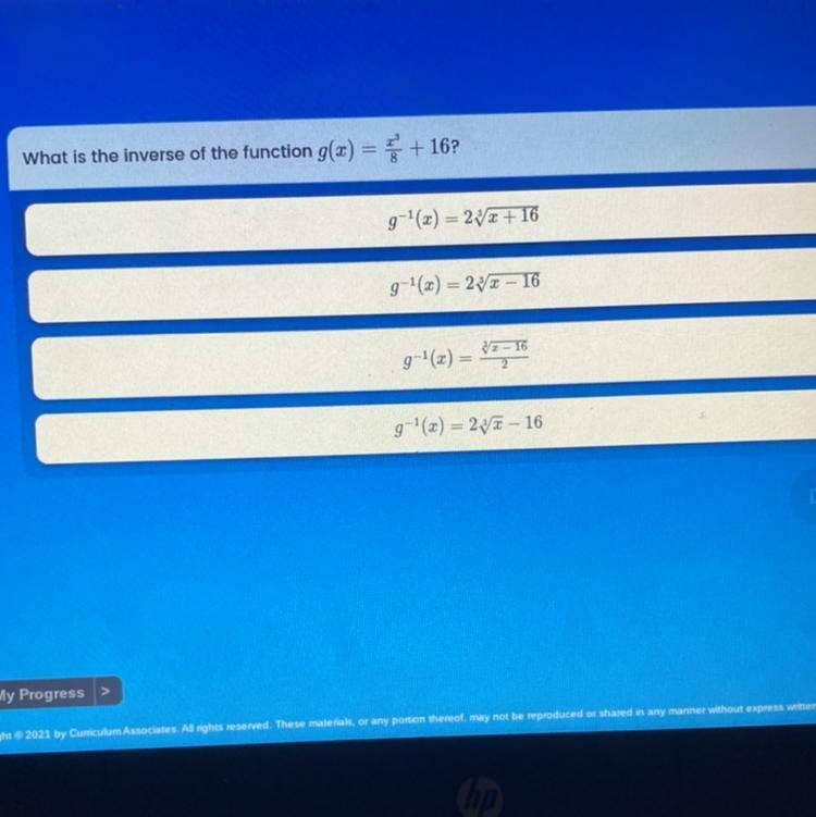 What is the inverse of the function g(x) = x + 16?-example-1