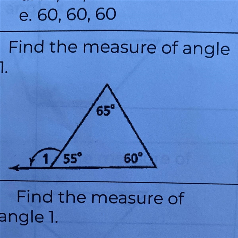 Find the measure of angle 65° 1/55° 60° i-example-1