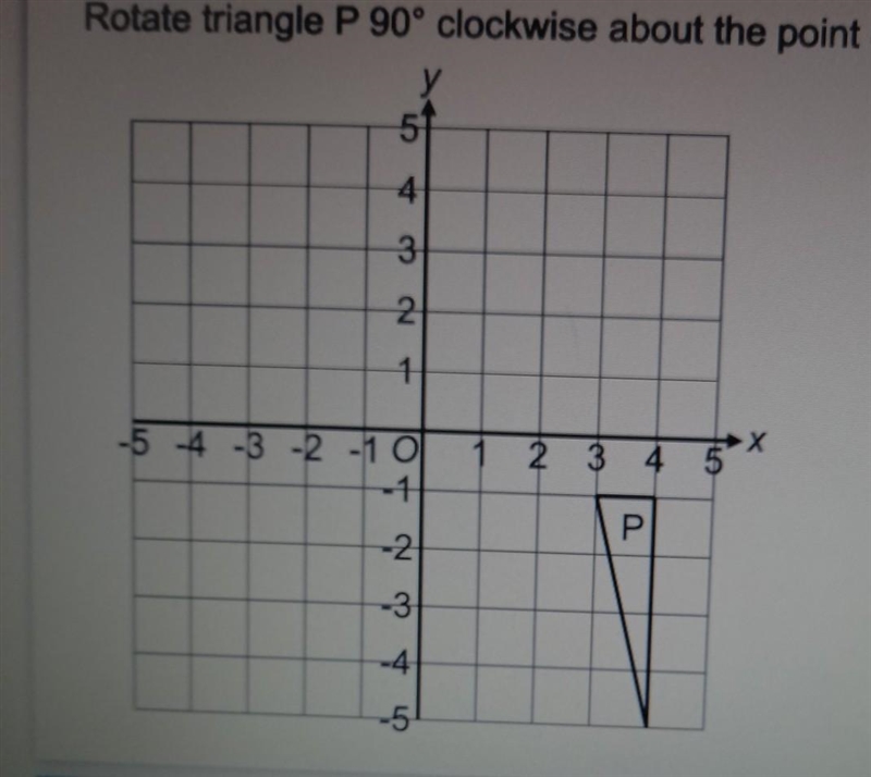 Rotate triangle P 90° clockwise about the point (2, -1). Please screenshot this and-example-1