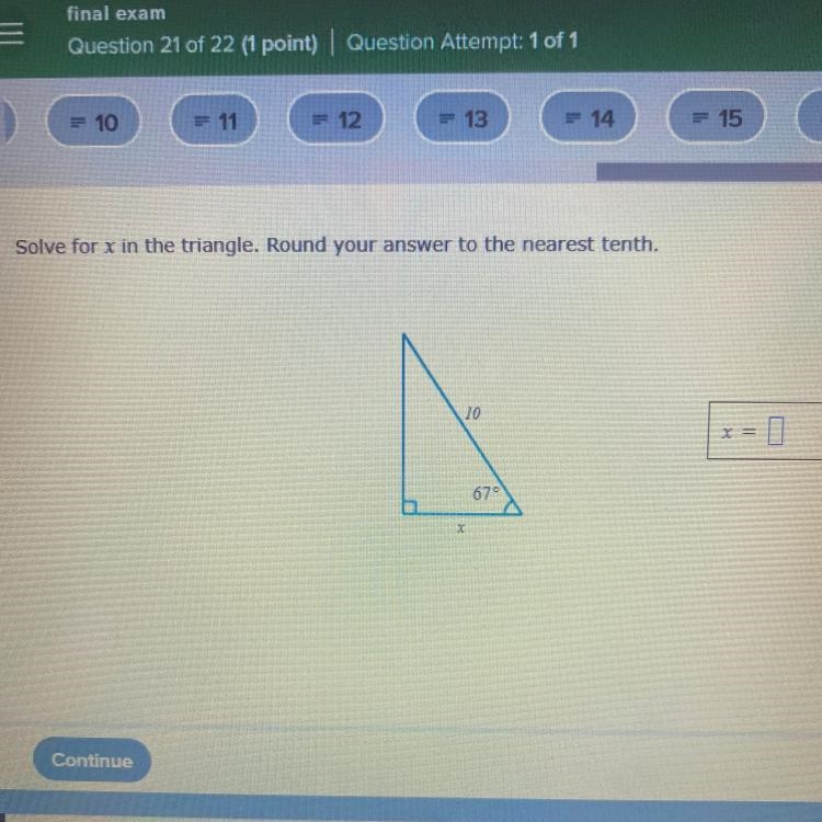 Solve for x in the triangle round your answer to the nearest tenth Pls help ASAP!!-example-1