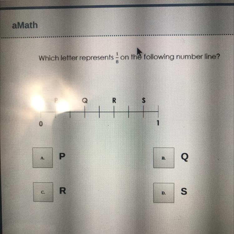 Which letter represents 1/8 on the following number line ?-example-1