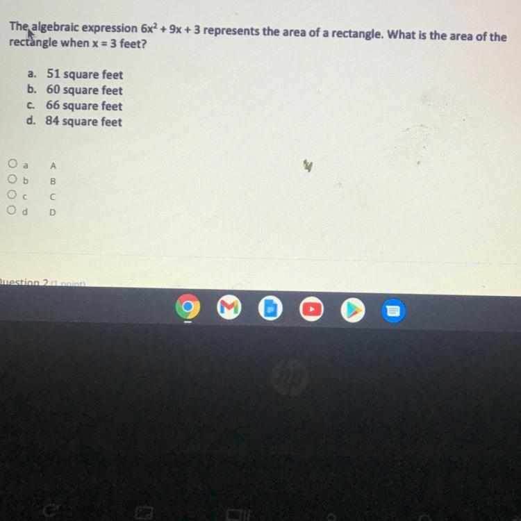 The algebraic expression 6x² + 9x + 3 represents the area of a rectangle. What is-example-1