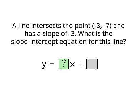 A line intersects the point (-3,-7) and has a slope of -3. what is the slope intercept-example-1