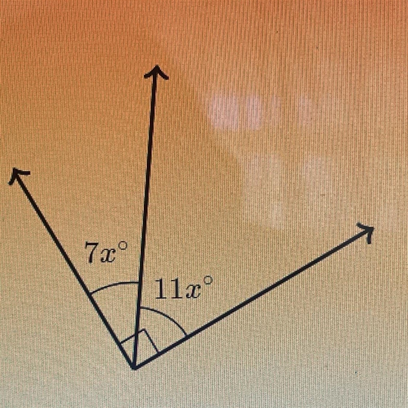 Which equation can be used to solve for x in the diagram? a- 11x = 7x b- 7x + 90 = 11x-example-1